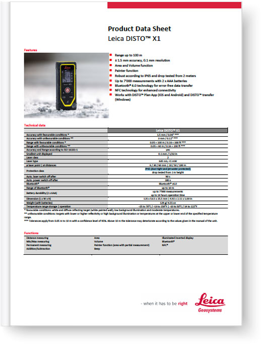 Leica DISTO X1 - Datasheet